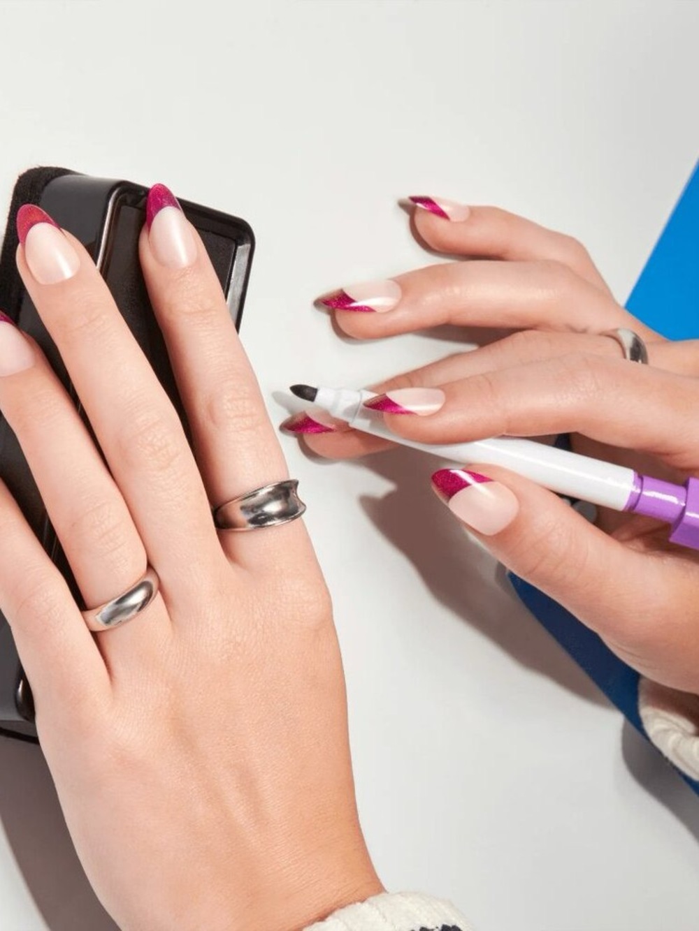 KISS Voguish Fantasy Press-On Nails Natural Burgundy French Tips Passionable - Picture 7 of 16